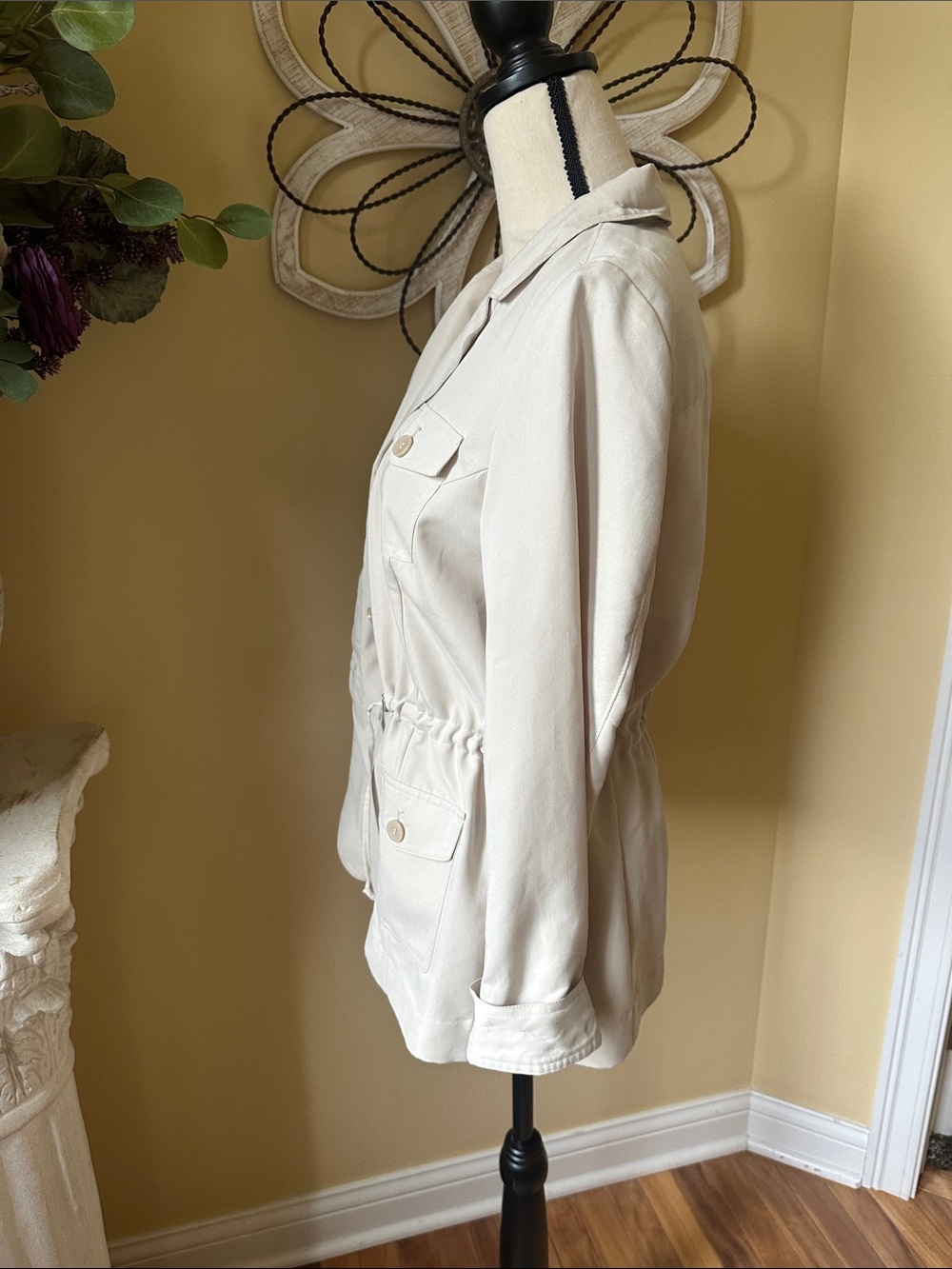 Chico's Light Cream Drawstring Utility Jacket - Picture 3 of 5